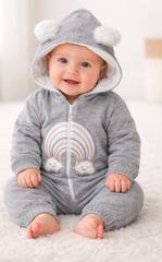 Mulaim Hooded Baby Jumpsuit – Rainbow Zip Romper (0–6M)