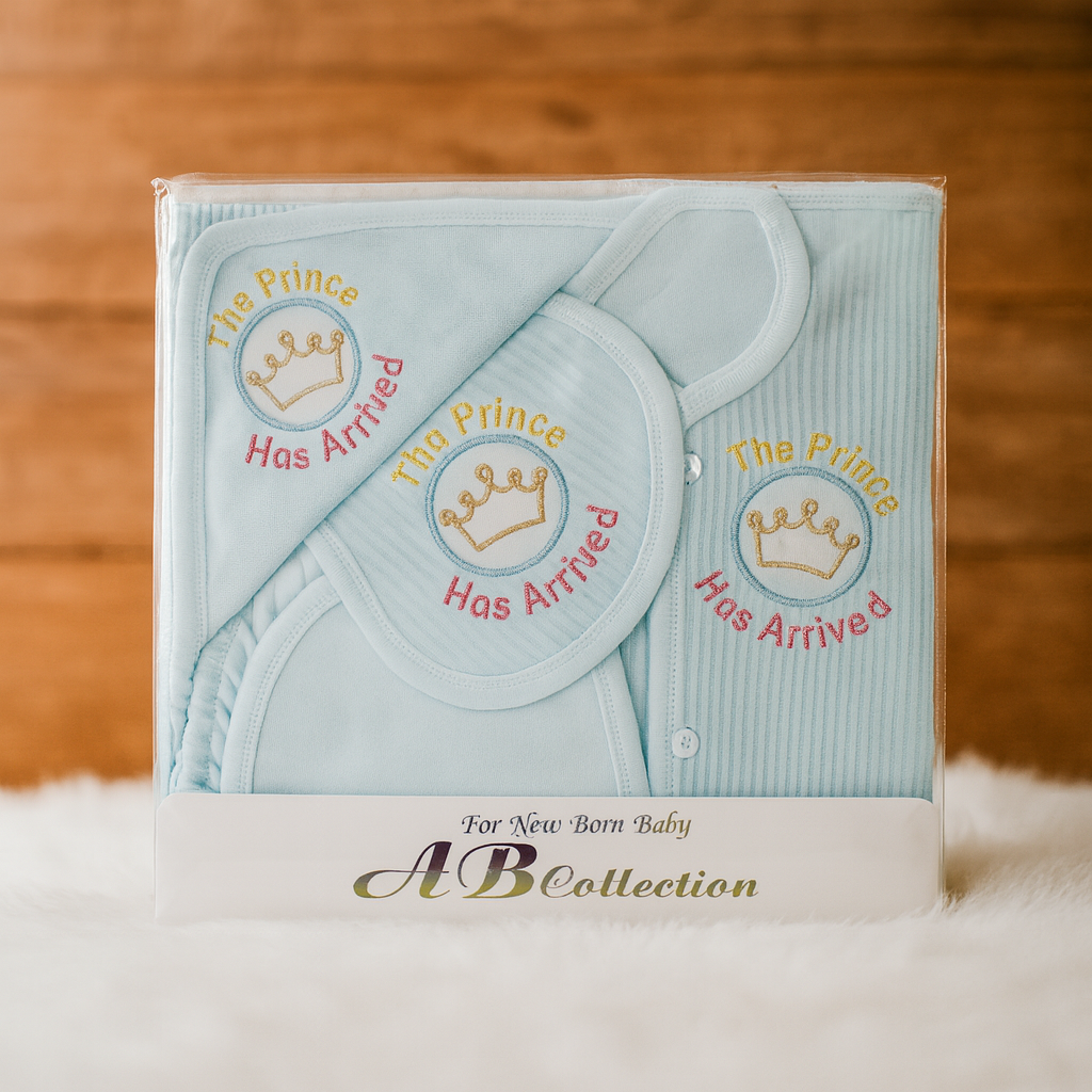 Newborn Baby Gift Set | “My Prince Has Arrived” 5-Piece Cotton Clothing Set