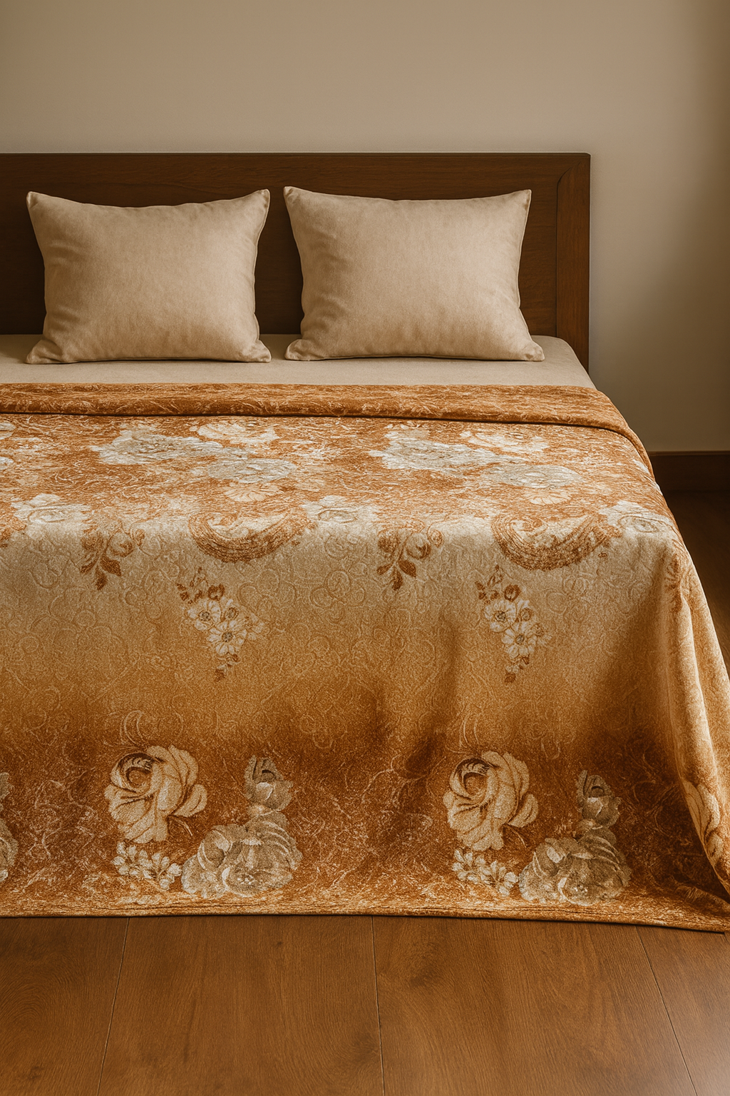 Double Bed Soft Velvet Blanket with Floral Design