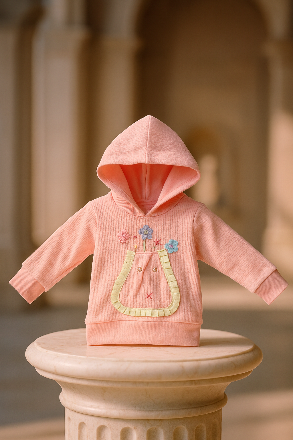 Baby boy/Girl Hoodie Suit Set – 2-Piece Winter Outfit with Frill Pocket & Flower Embroidery | Soft & Stretchable Warm Fabric for Toddlers