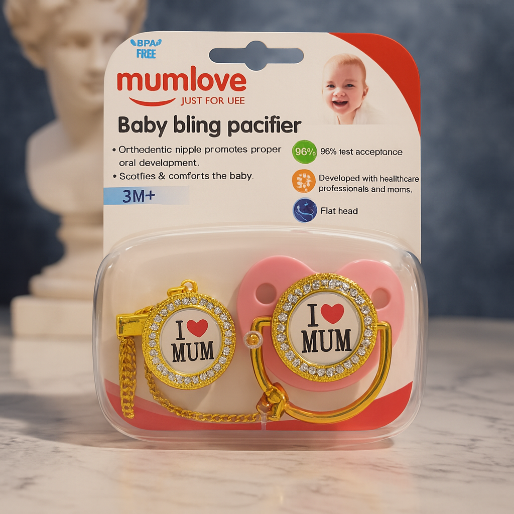 Mumlove Fancy Baby Bling Pacifier with Golden Chain Holder