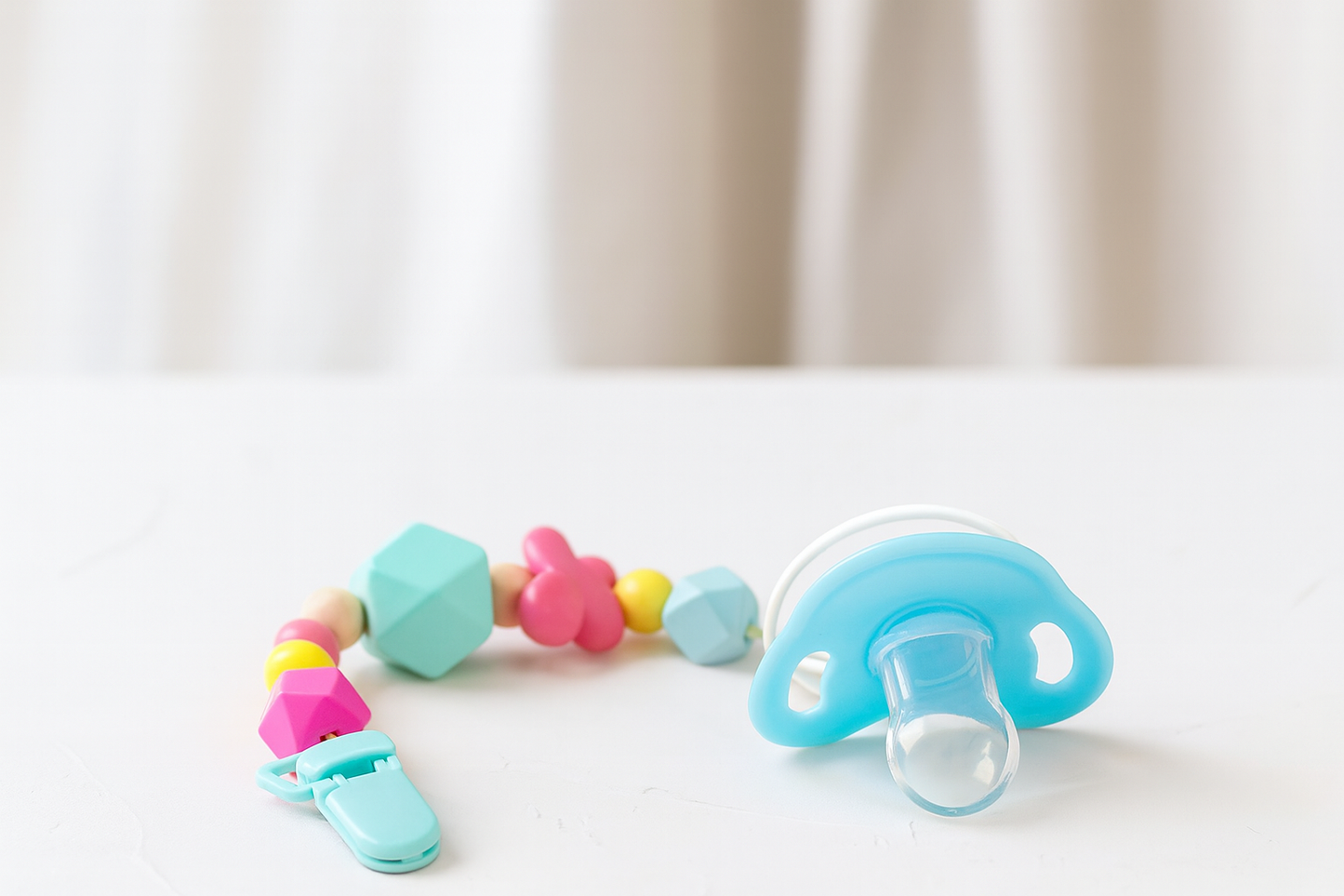 Baby Pacifier with Colorful Beads Chain & Clip BPA Free Silicone Soother with Holder