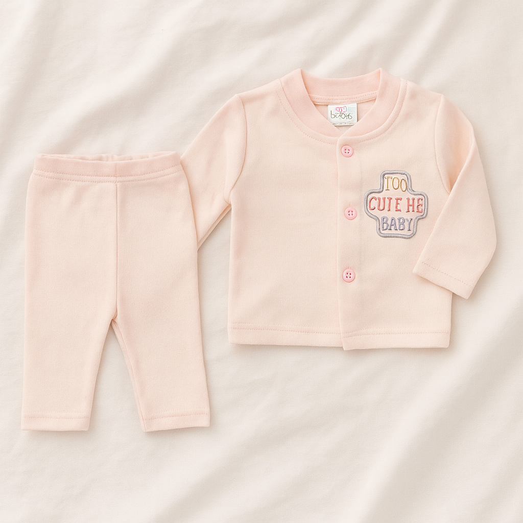 Newborn Baby Girl/Boy Winter Suit 2-Piece Set | Soft Fleece Cotton Baba Suit with Footed Pajama & Bear Design