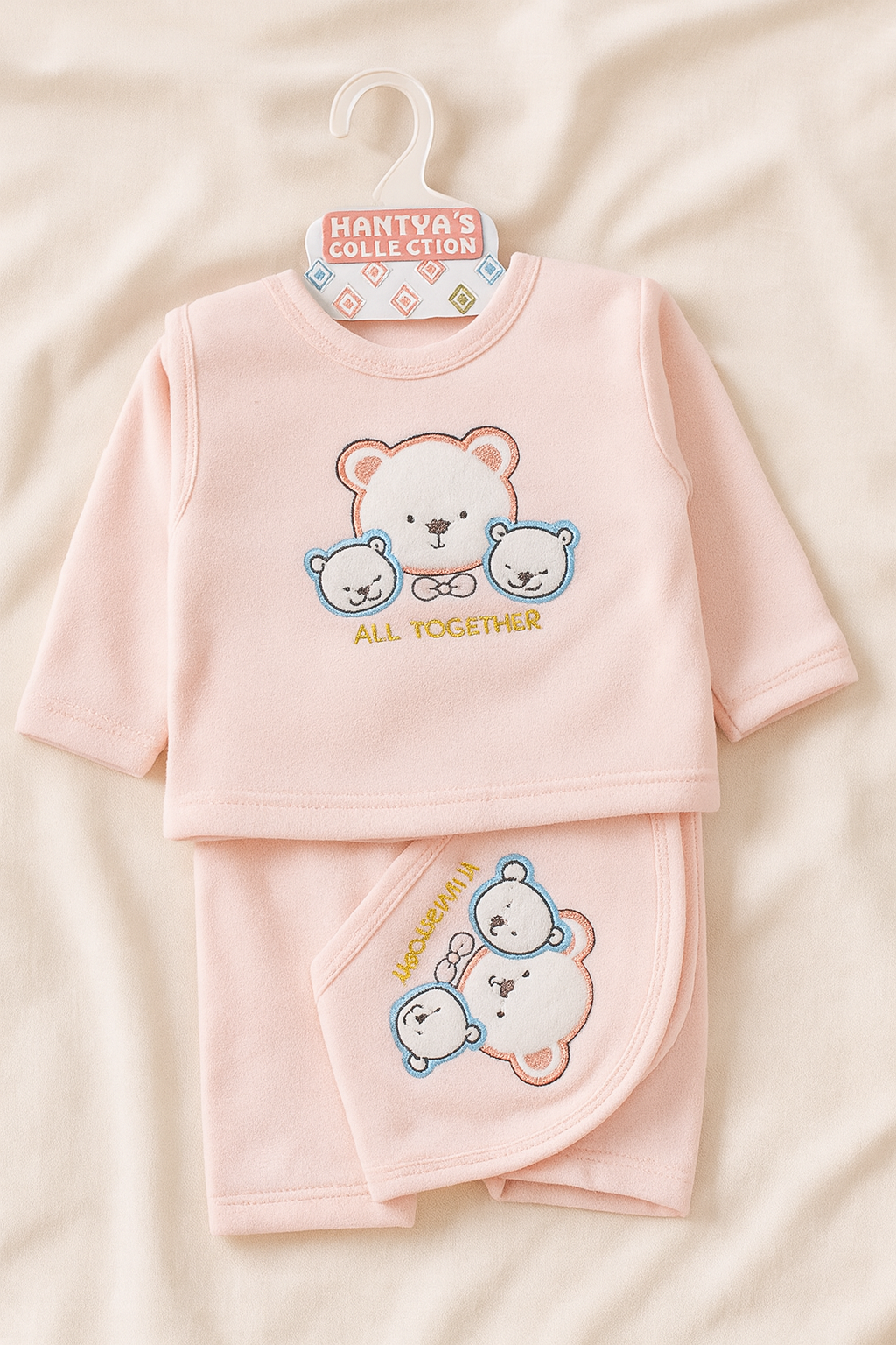 Newborn Baby Girl/Boy Winter Suit 2-Piece Set | Soft Fleece Cotton Baba Suit with Footed Pajama & Bear Design