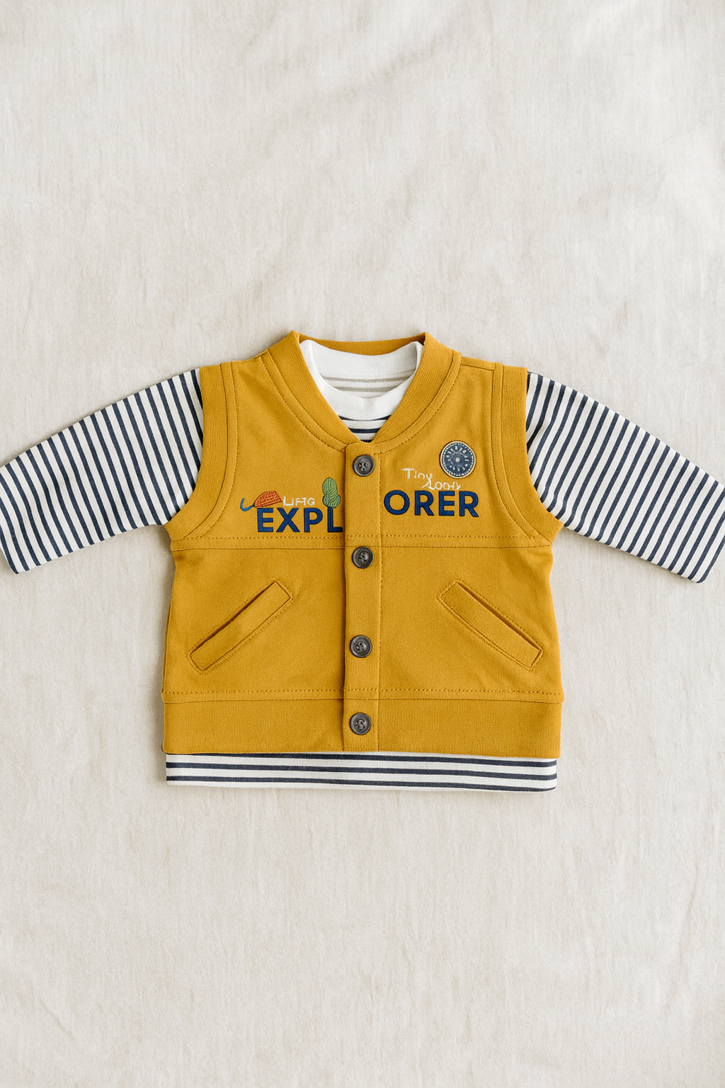 Baby Boy Winter Outfit 3 Piece Set | Full Sleeve Striped Shirt