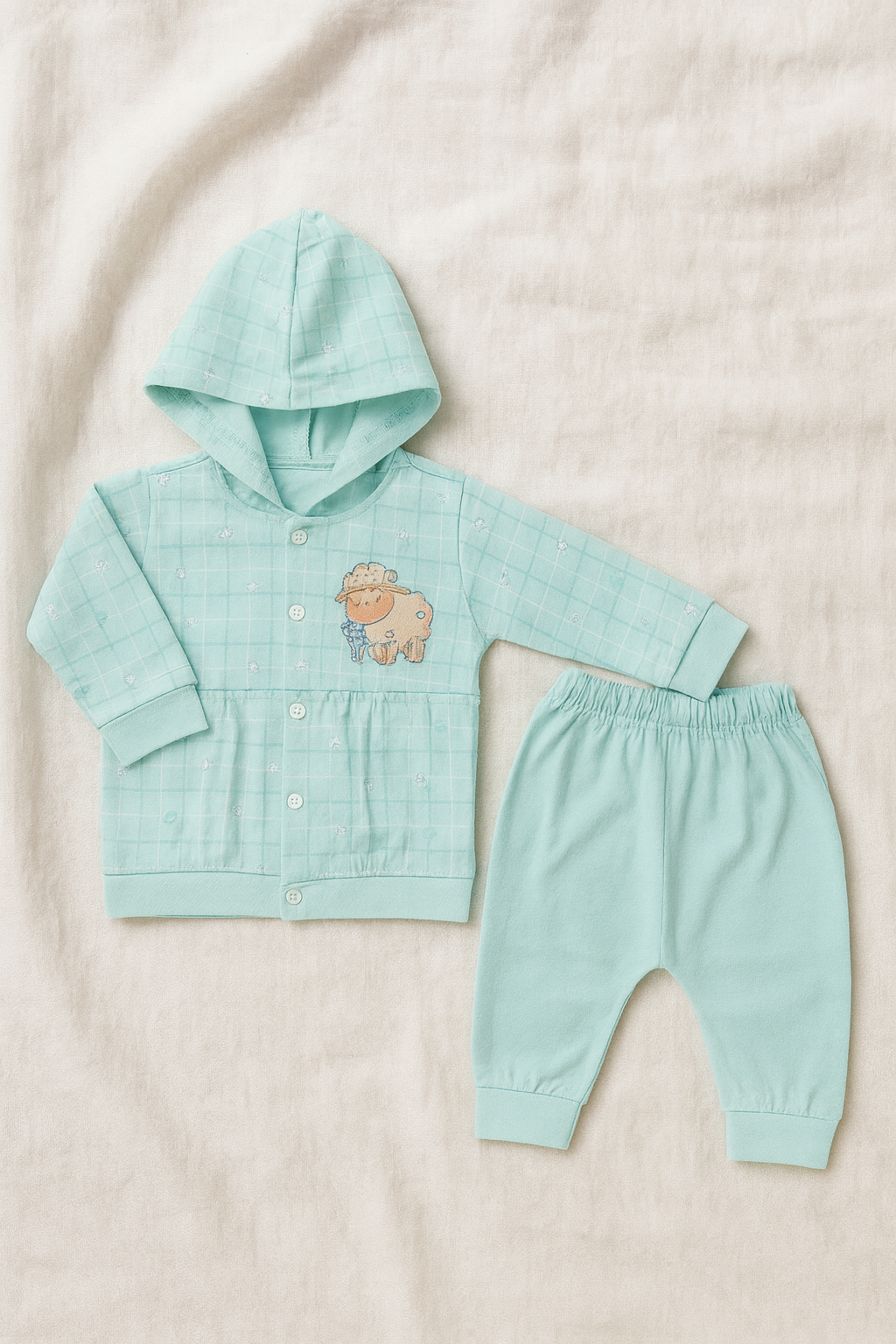3-Piece Baby Clothing Set for Newborn Boys | Mint Green Hoodie, Pajama & Printed Bodysuit