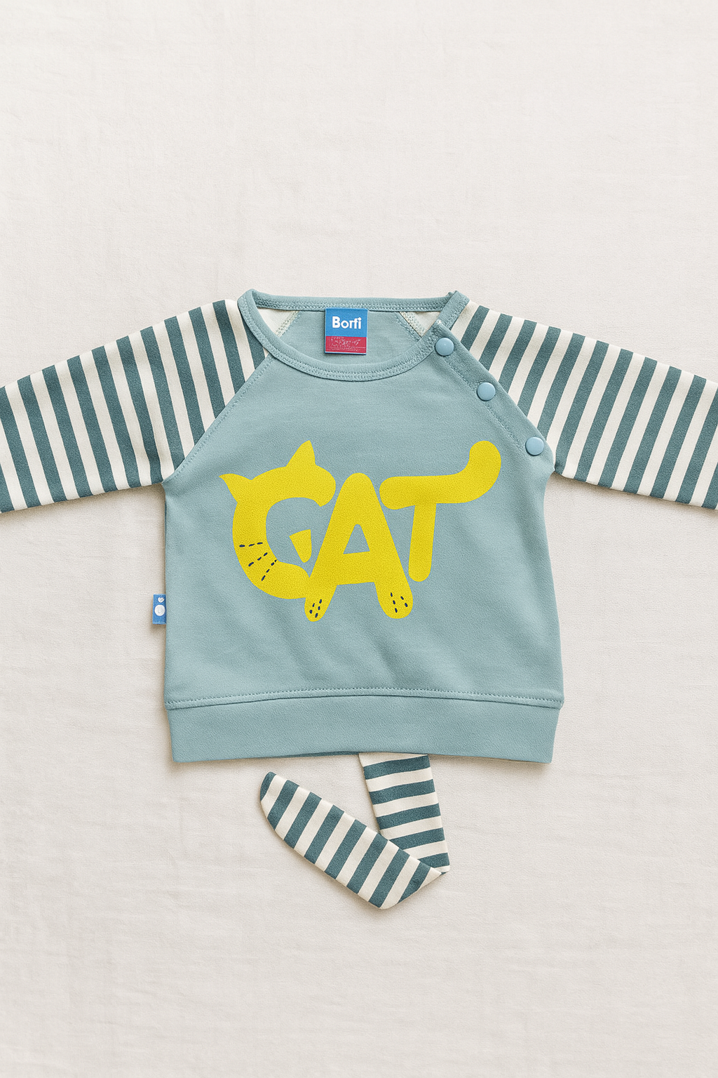 3-Piece Baby Boy Winter Dress Set – Warm Cotton Fleece Sweatshirt, Striped Cat Cap & Paw Print Pajama