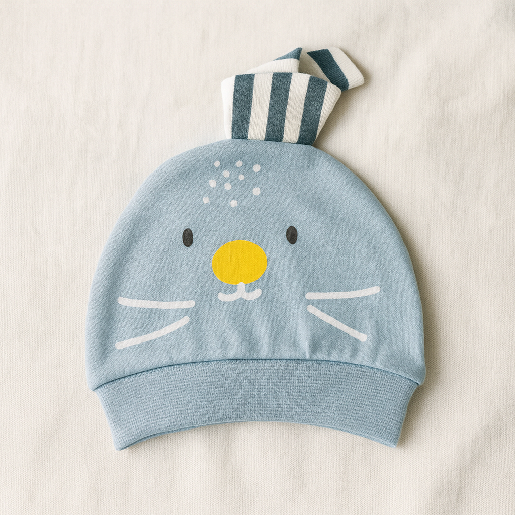 3-Piece Baby Boy Winter Dress Set – Warm Cotton Fleece Sweatshirt, Striped Cat Cap & Paw Print Pajama
