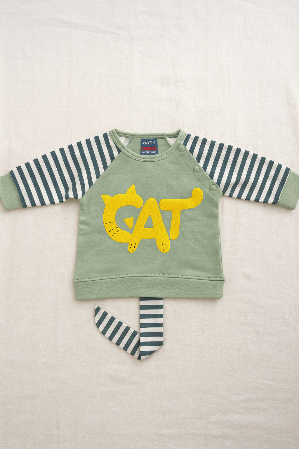 3-Piece Baby Boy Winter Dress Set – Warm Cotton Fleece Sweatshirt, Striped Cat Cap & Paw Print Pajama
