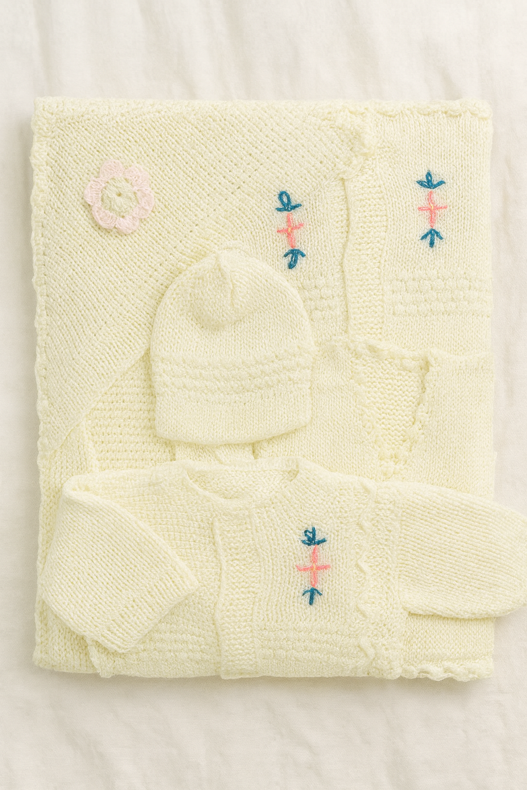 6-Piece Newborn Baby Wool Knitted Winter Set – Hand Knitted Warm Woolen Suit for Baby Girl/Boy