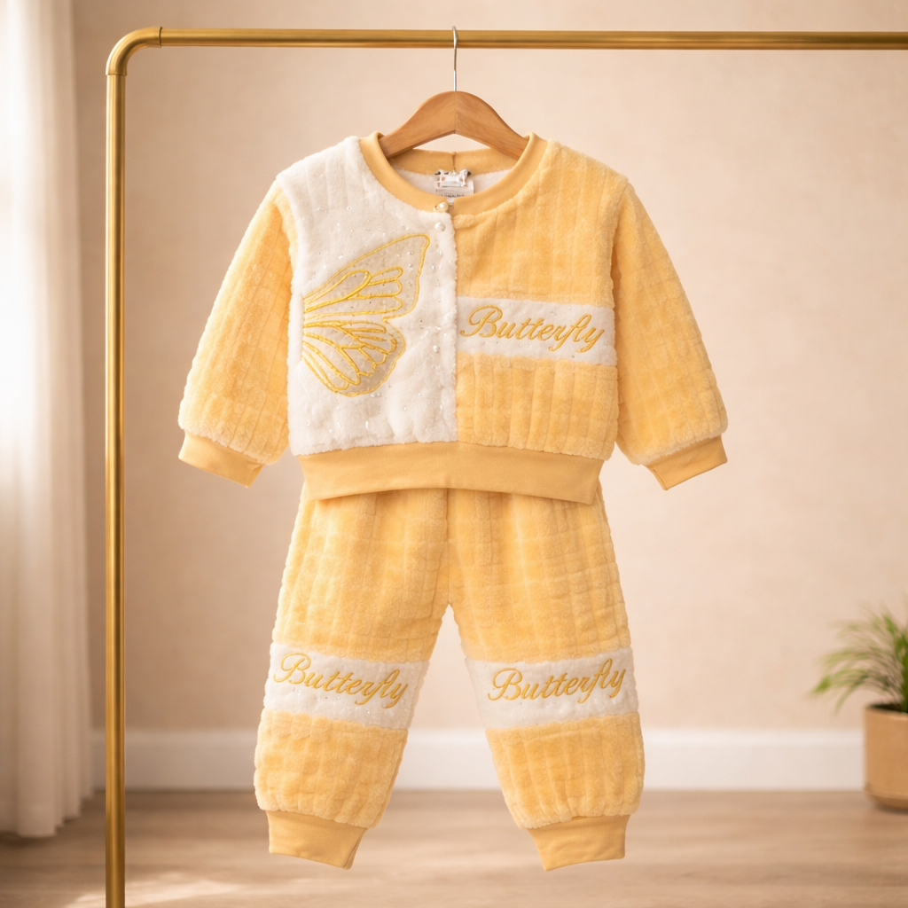 Mulaim Butterfly Plush Tracksuit Set – Cozy Winter 2-Piece Outfit