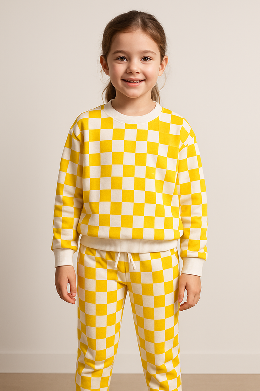 Girls’ Premium Checkered Tracksuit – Soft, Stylish & Everyday Cozy
