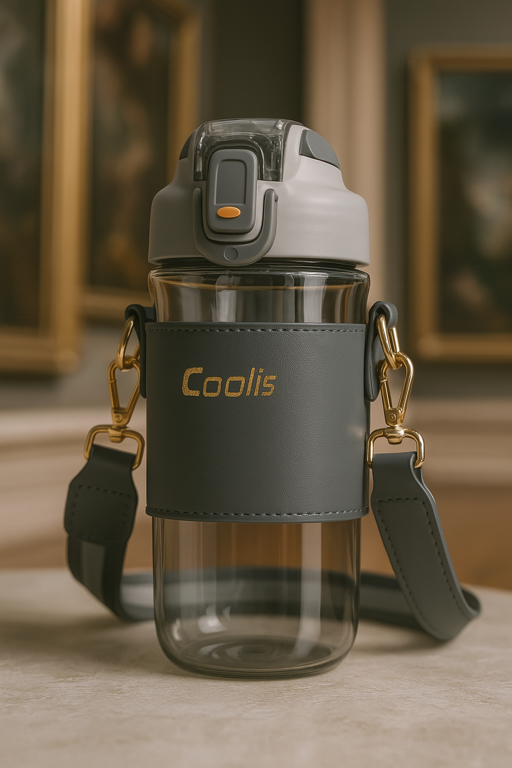 Coolis Baby Sipper Bottle with Strap – 570ml BPA-Free Plastic Drinking Bottle with Flip Straw – Leakproof Water Bottle for School & Travel Color Black