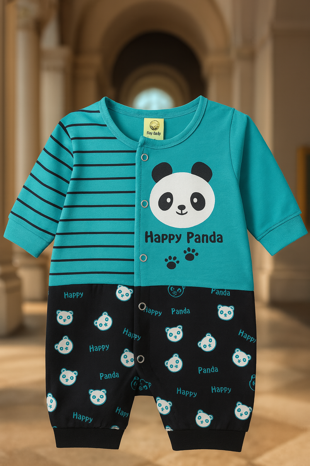 Baby Romper Happy Panda Design | Soft Cotton Full Sleeve Jumpsuit for Newborn & Toddler