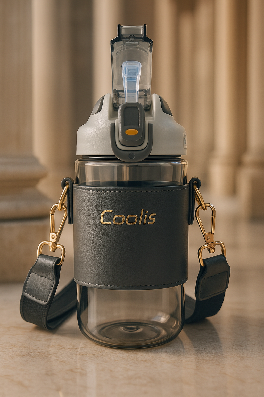 Coolis Baby Sipper Bottle with Strap – 570ml BPA-Free Plastic Drinking Bottle with Flip Straw – Leakproof Water Bottle for School & Travel Color Black