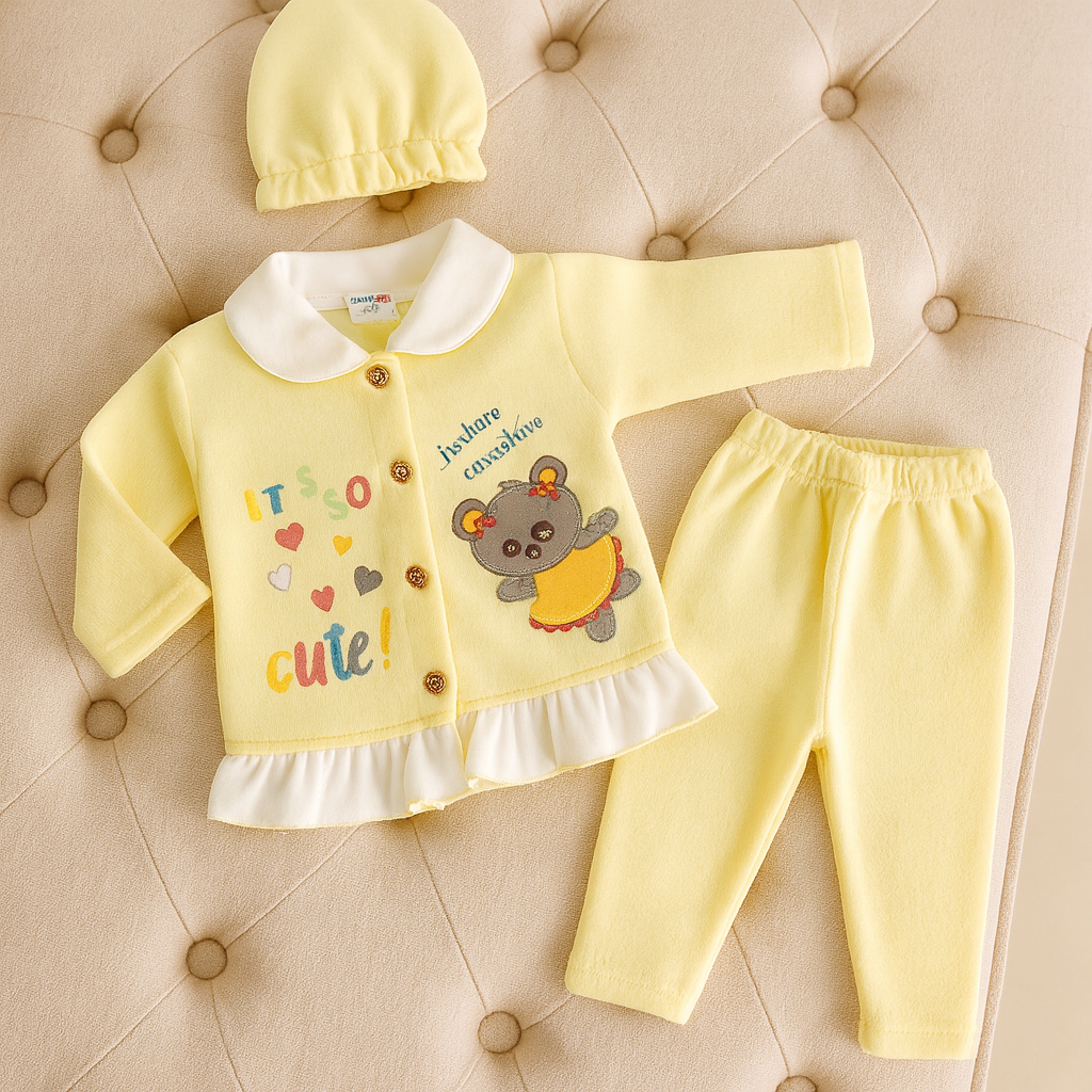 Baby Suit 2 Piece Set – Warm Fleece Dress Shirt with Smiley Print & Soft Pajama for Baby Boy/Girl