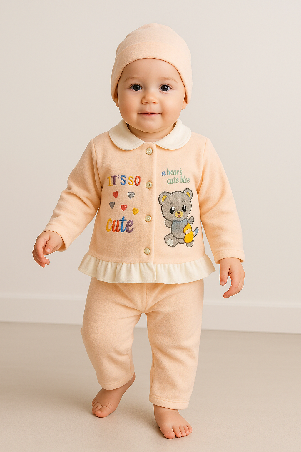 Baby Suit 2 Piece Set – Warm Fleece Dress Shirt with Smiley Print & Soft Pajama for Baby Boy/Girl