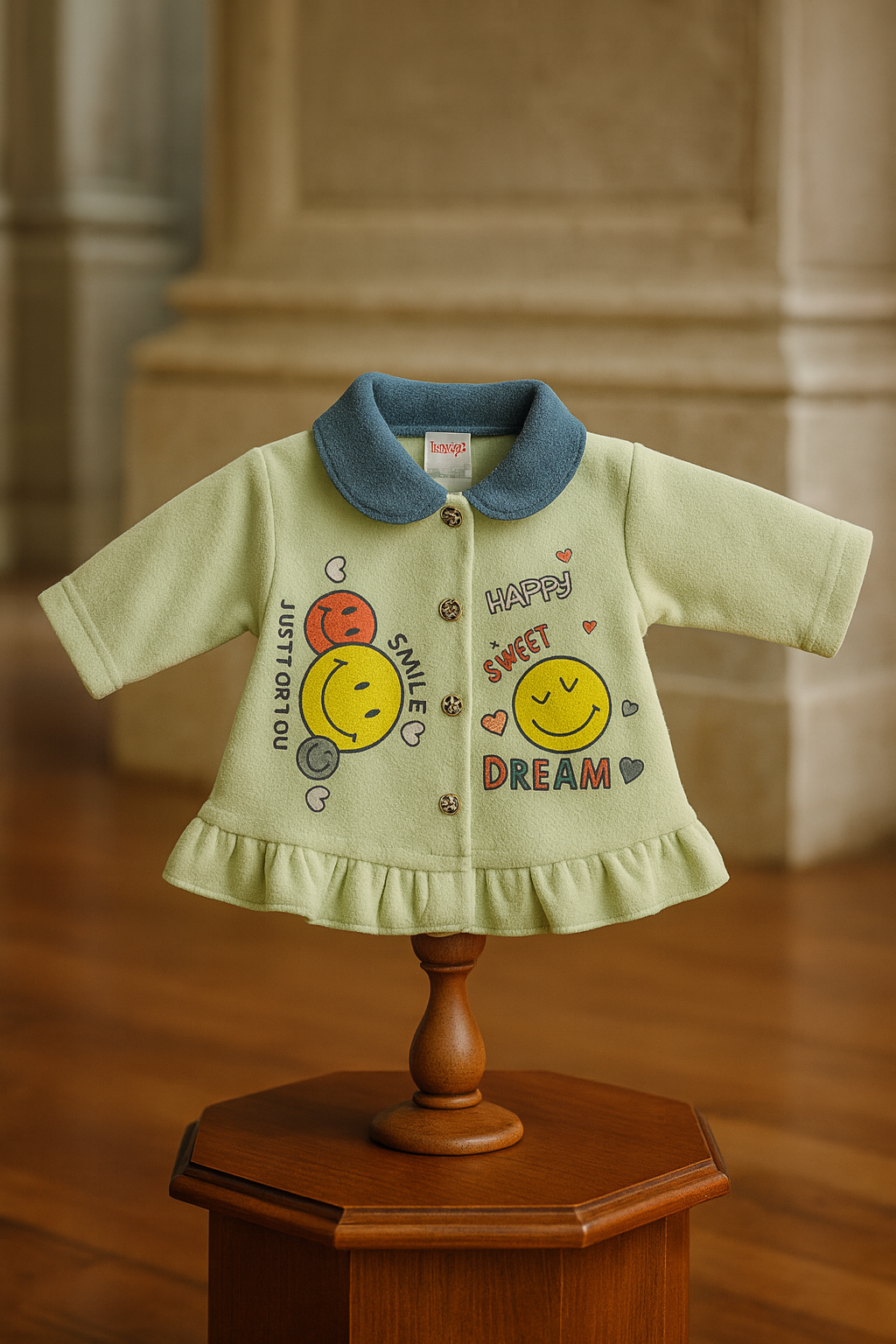 Baby Suit 2 Piece Set – Warm Fleece Dress Shirt with Smiley Print & Soft Pajama for Baby Boy/Girl