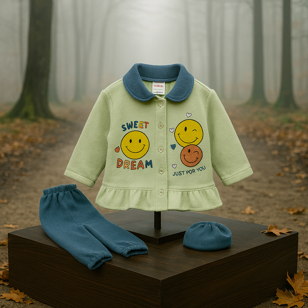 Baby Suit 2 Piece Set – Warm Fleece Dress Shirt with Smiley Print & Soft Pajama for Baby Boy/Girl
