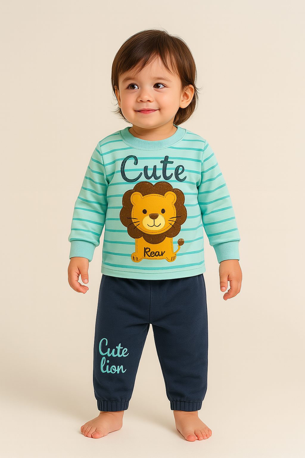 Roar & Explore: 2-Piece Organic Baby Outfit Set – Lion Tee & Navy Pants