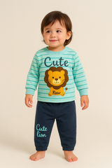 Roar & Explore: 2-Piece Organic Baby Outfit Set – Lion Tee & Navy Pants