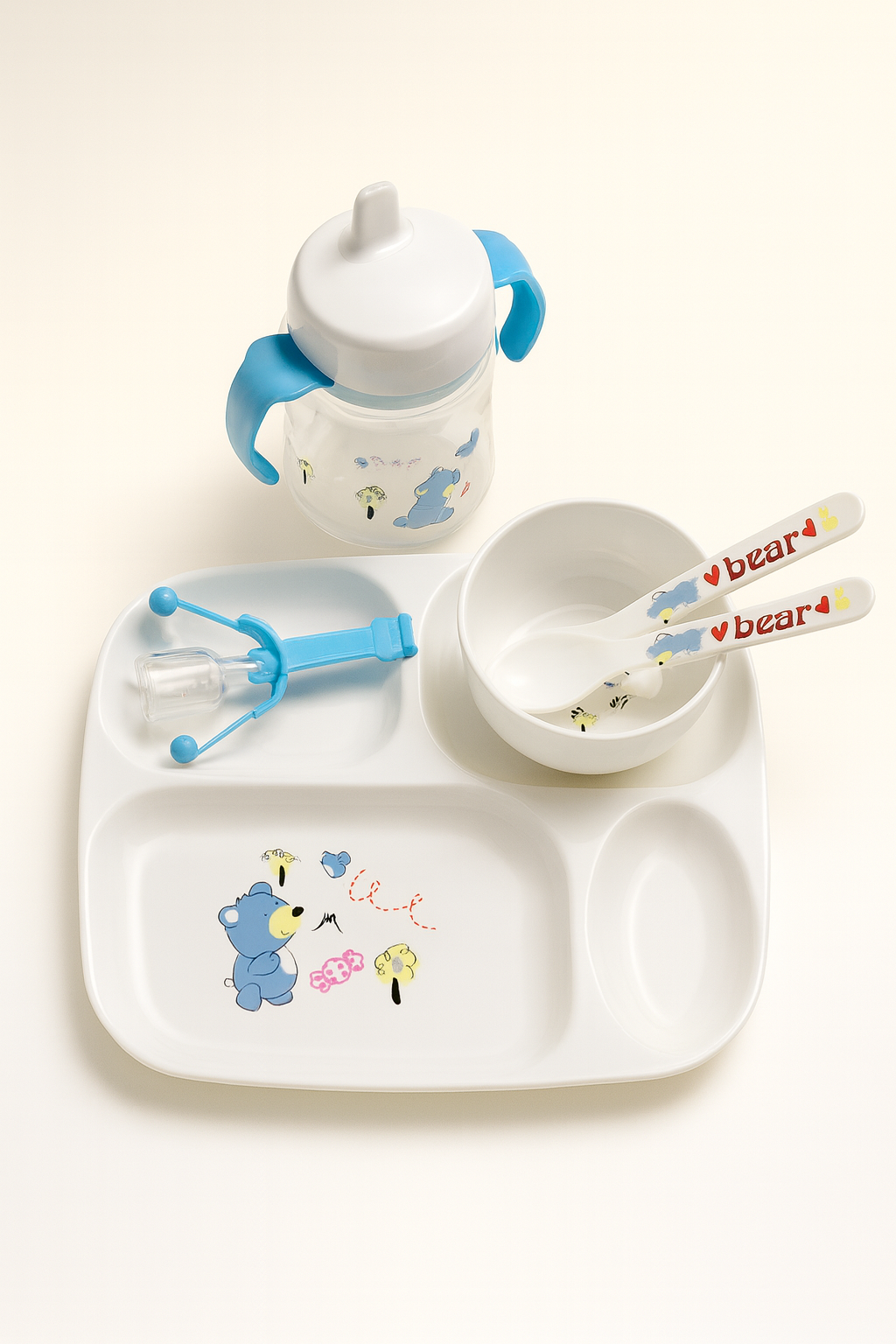 Baby Feeding Set – Cute Bear/Rabbit Design (Plate, Bowl, Sippy Cup, Utensils)
