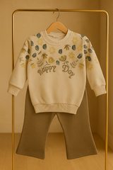 Happy Day Floral Sweatshirt & Pants Set – Soft & Stylish Winter Wear