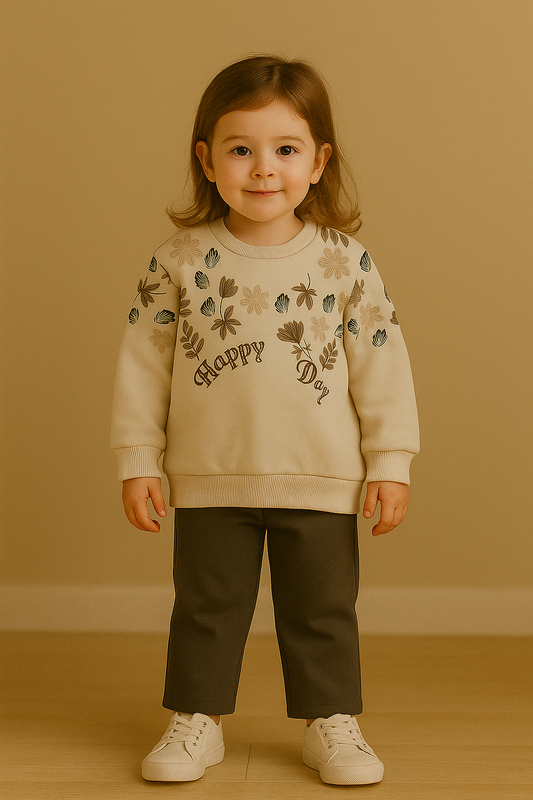 Happy Day Floral Sweatshirt & Pants Set – Soft & Stylish Winter Wear