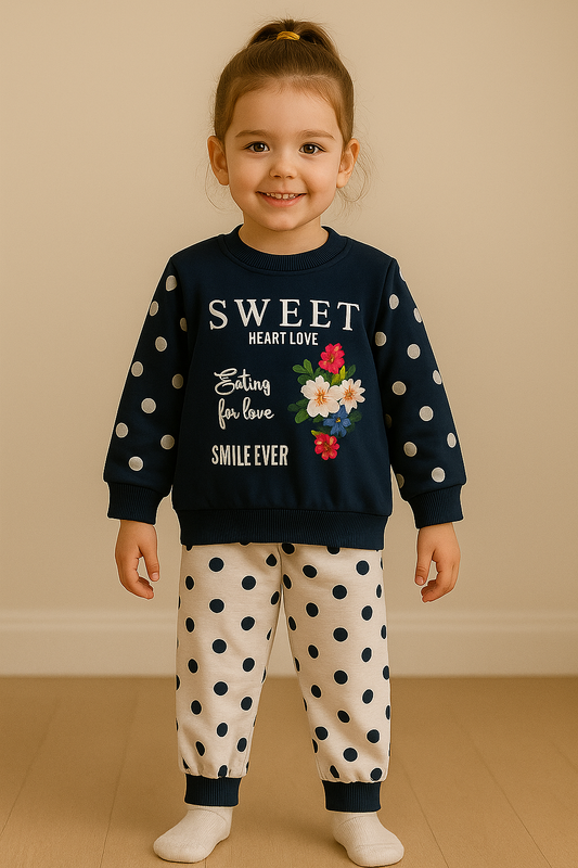 Polka Dot Sweatshirt & Trouser Set – Cozy Winter Wear for Kids