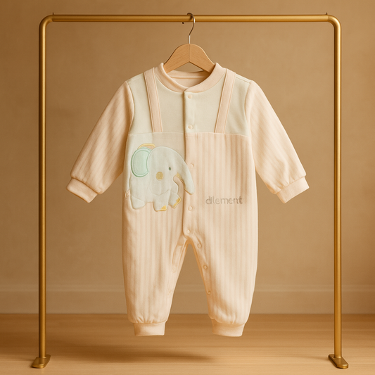 Baby Romper – Soft Cotton Full Sleeve Jumpsuit with Cute Elephant Design