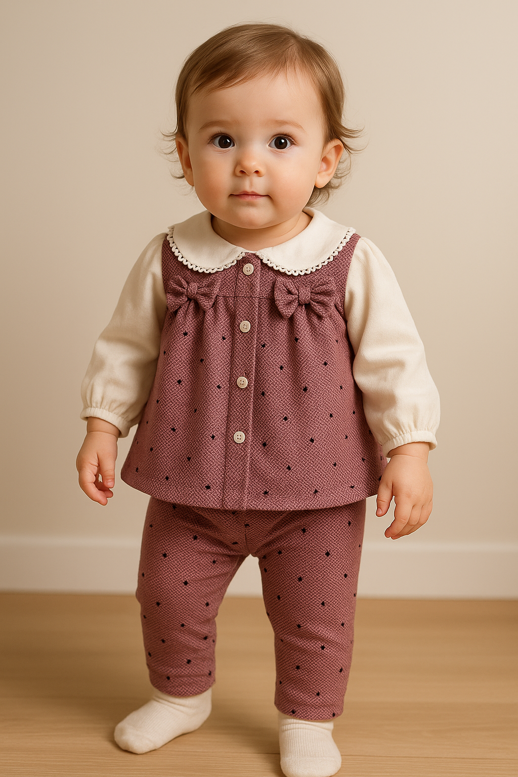 Newborn Baby Girl 2-Piece Cotton Suit Set | Stylish Blue Dress Shirt, Printed Bodysuit, Pajama & Full Sleeves Inner