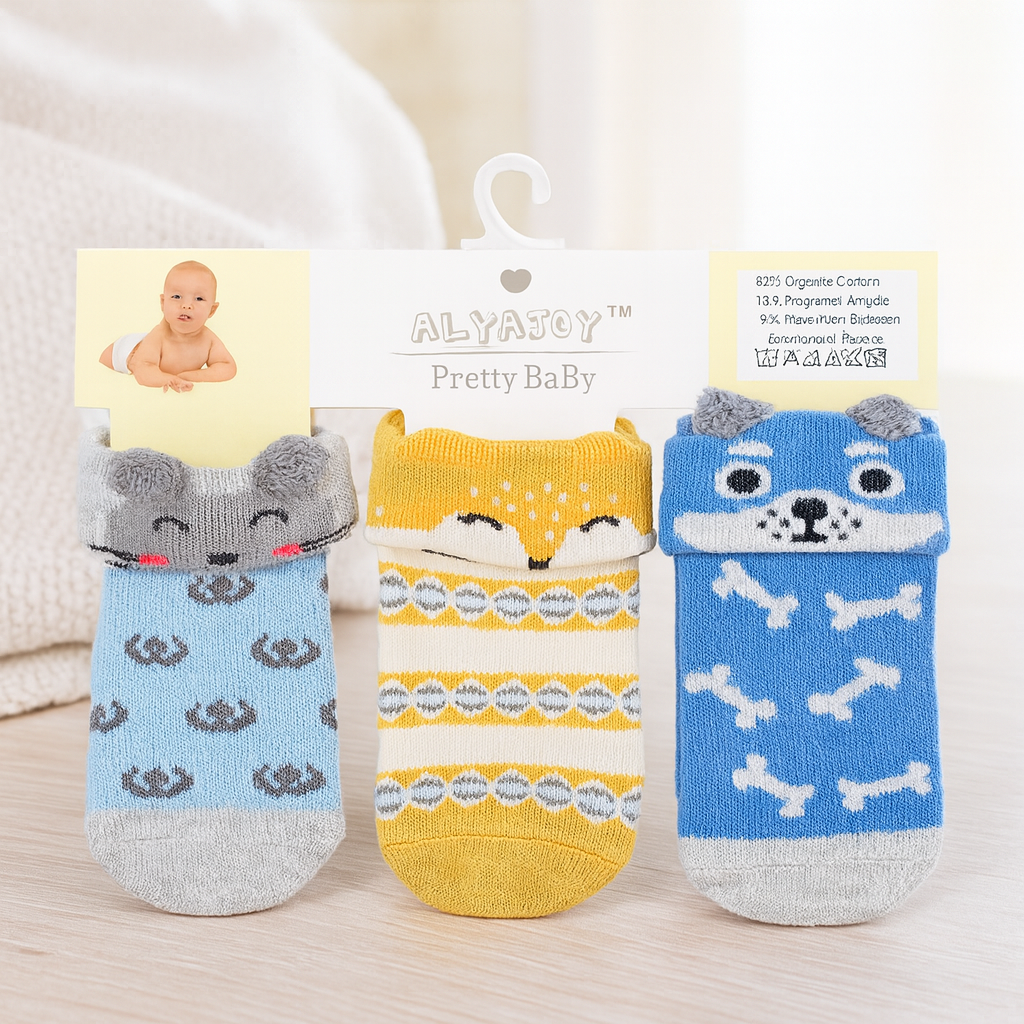Baby Socks 0-12 Months pack of 3 Pair – Soft Cotton Fancy Ankle Socks