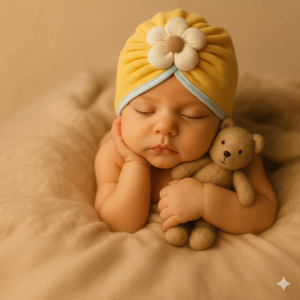 Pack of 3 Baby Cotton Turban Cap with Flower Design