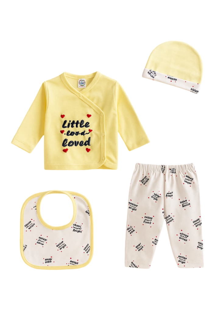 Little & Loved" 4-Piece Baby Outfit Set – Cozy Taupe with Heart Accents