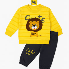 Roar & Explore: 2-Piece Organic Baby Outfit Set – Lion Tee & Navy Pants