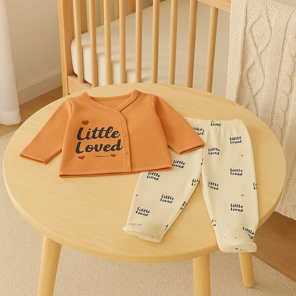 Little & Loved" 4-Piece Baby Outfit Set – Cozy Taupe with Heart Accents