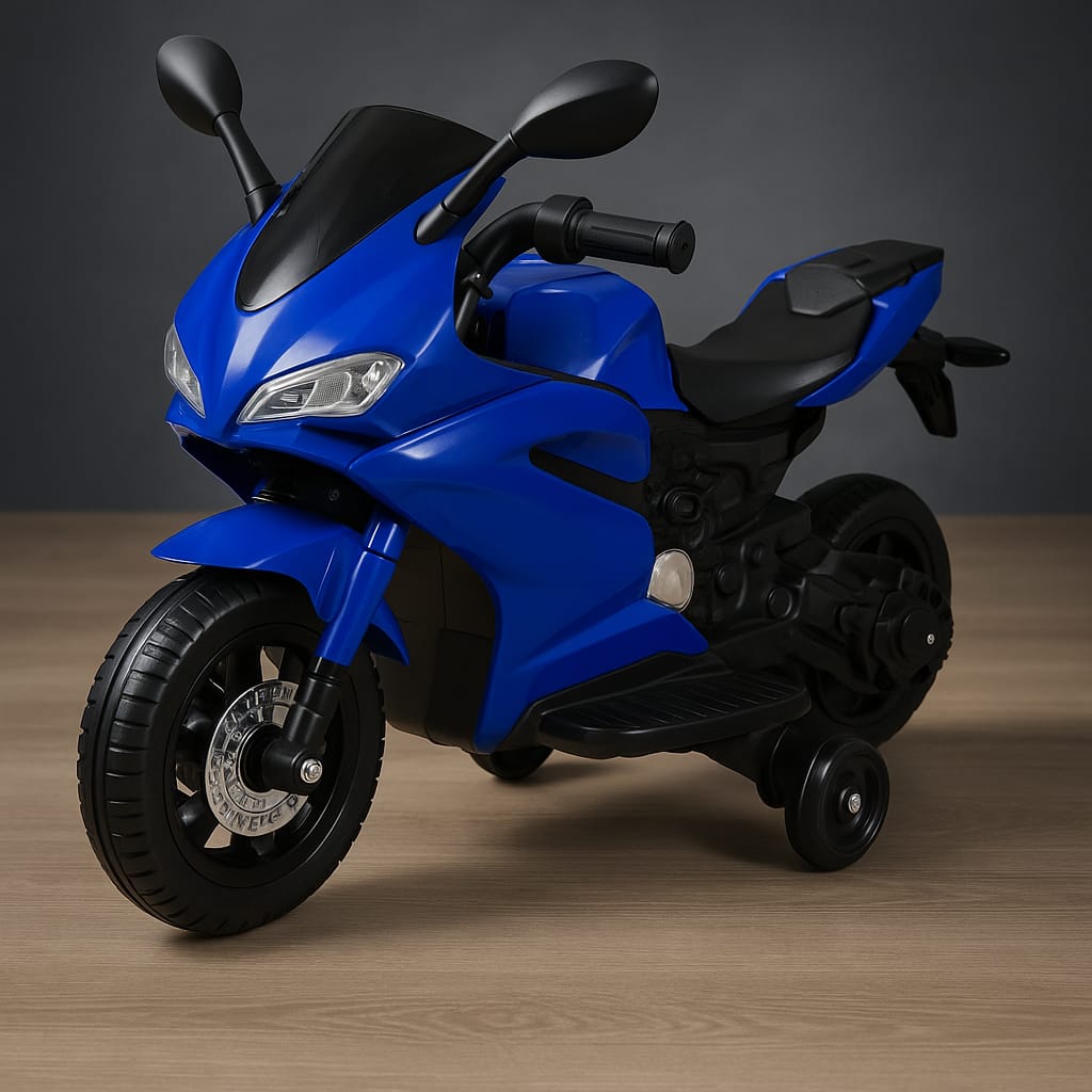 Kids’ Electric Ride-On Sports Bike – Rechargeable Motorcycle with Training Wheels & LED Lights