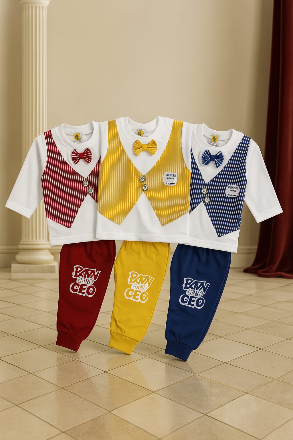 Baby Boy Party Suit Set – Stylish Shirt & Pants with Bow Tie (3 Colors)
