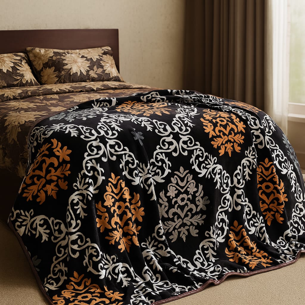 Soft Printed Blanket for Bed – dark brown with White Pattern