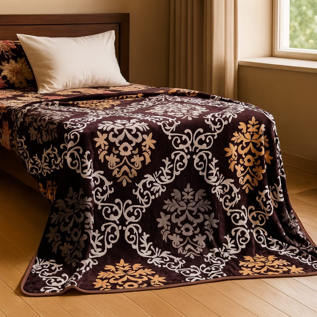 Soft Printed Blanket for Bed – dark brown with White Pattern