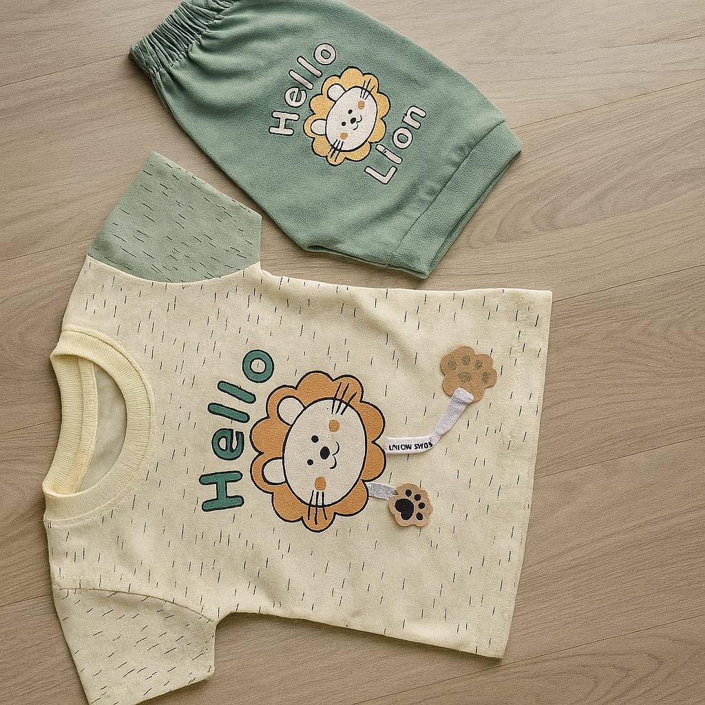 Baby Summer Suit Set - Hello Lion T-Shirt & Shorts for Boys & Girls (2 Sizes)