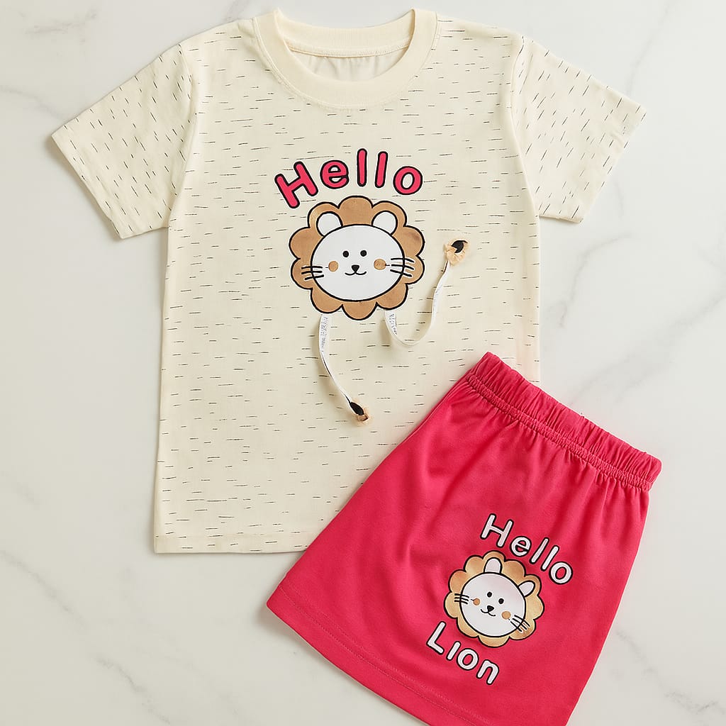 Baby Summer Suit Set - Hello Lion T-Shirt & Shorts for Boys & Girls (2 Sizes)