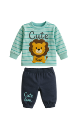 Roar & Explore: 2-Piece Organic Baby Outfit Set – Lion Tee & Navy Pants