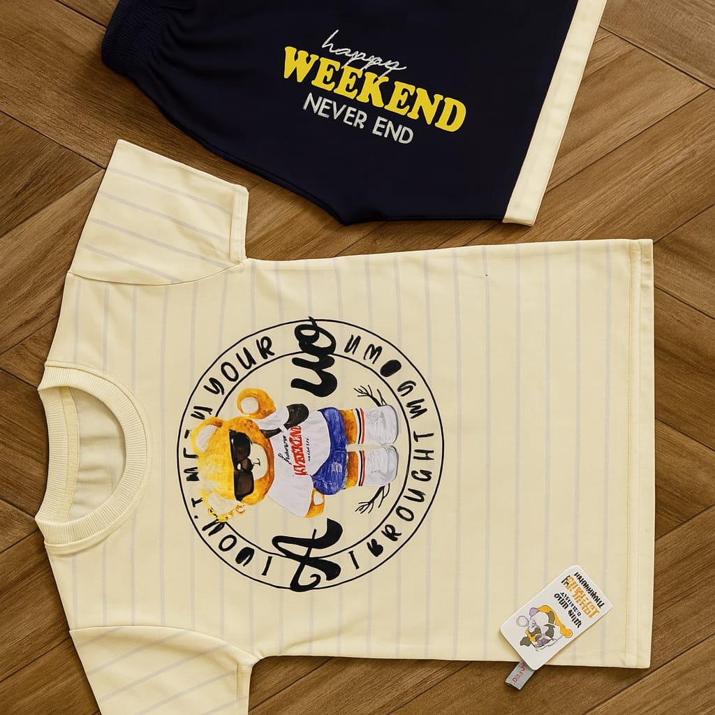 Baby T-Shirt & Shorts Set - Happy Weekend Bear Suit for Summer (2 Sizes Each)