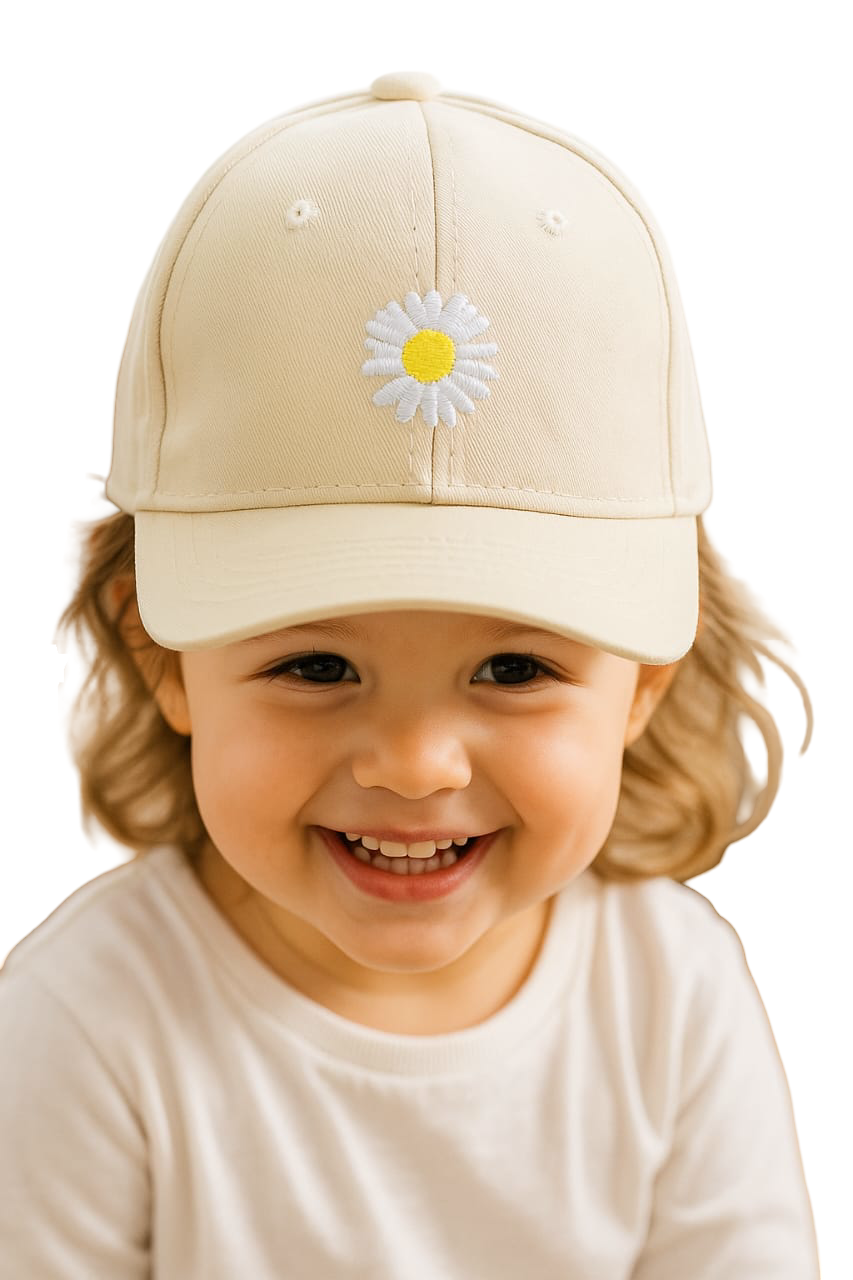 Sunny Daisy Toddler Cap – Beige Embroidered Charm