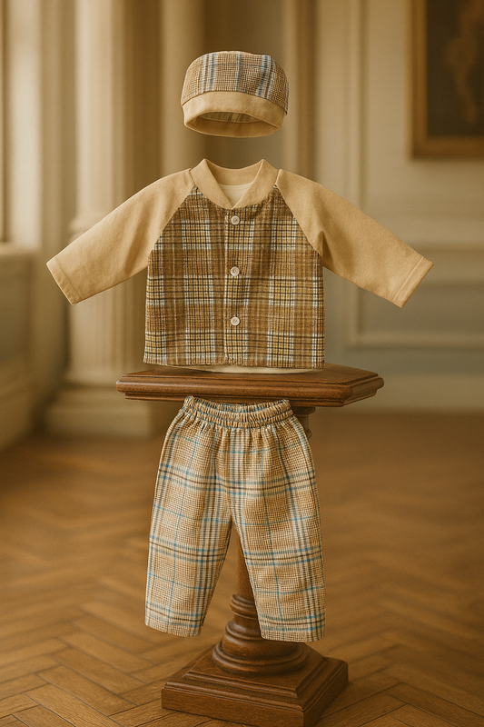 Baby Boy Winter Suit 3 Piece Set | Dark Green Check Shirt, Pajama & Cap