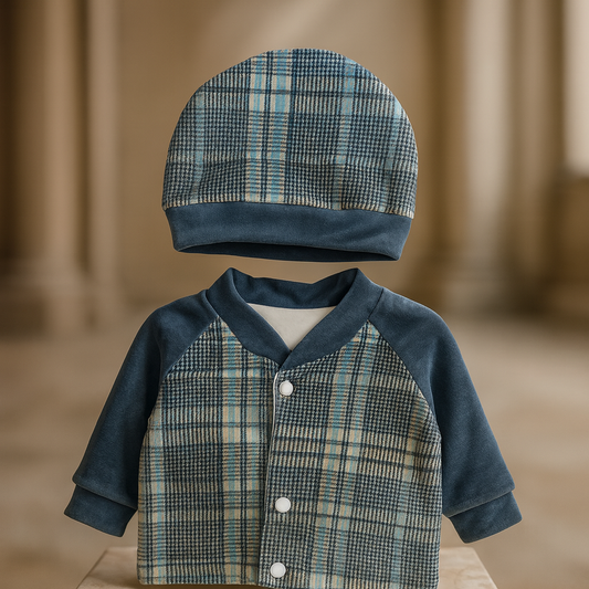 Baby Boy Winter Suit 3 Piece Set | blue Check Shirt, Pajama & Cap