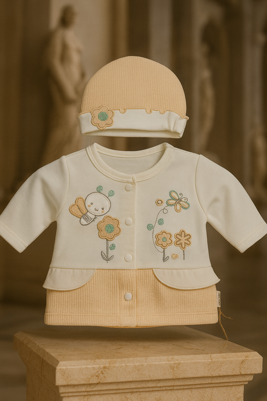 Newborn Baby Girl/Boy 3-Piece Dress Suit | Soft Cotton Malai Jersey | Full Sleeves Shirt, Pants & Cap