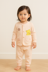 Newborn Baby Winter Suit 2-Piece Set | pink Soft Cotton Knitted Baba Suit with Cute Bear Embroidery