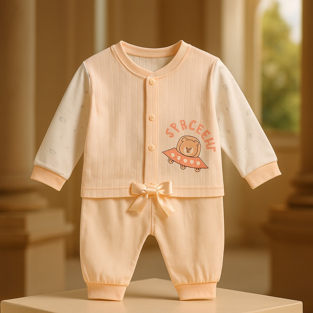 Baby Cotton Suit 2 Piece Set | Soft Peach Full Sleeve Shirt & Pajama
